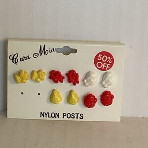 Cara Mia Colorful Nylon Vtg  Earrings Set Christmas
